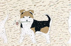 愛犬やきりん描いた絵〜アクア（和歌山市満屋）の展示